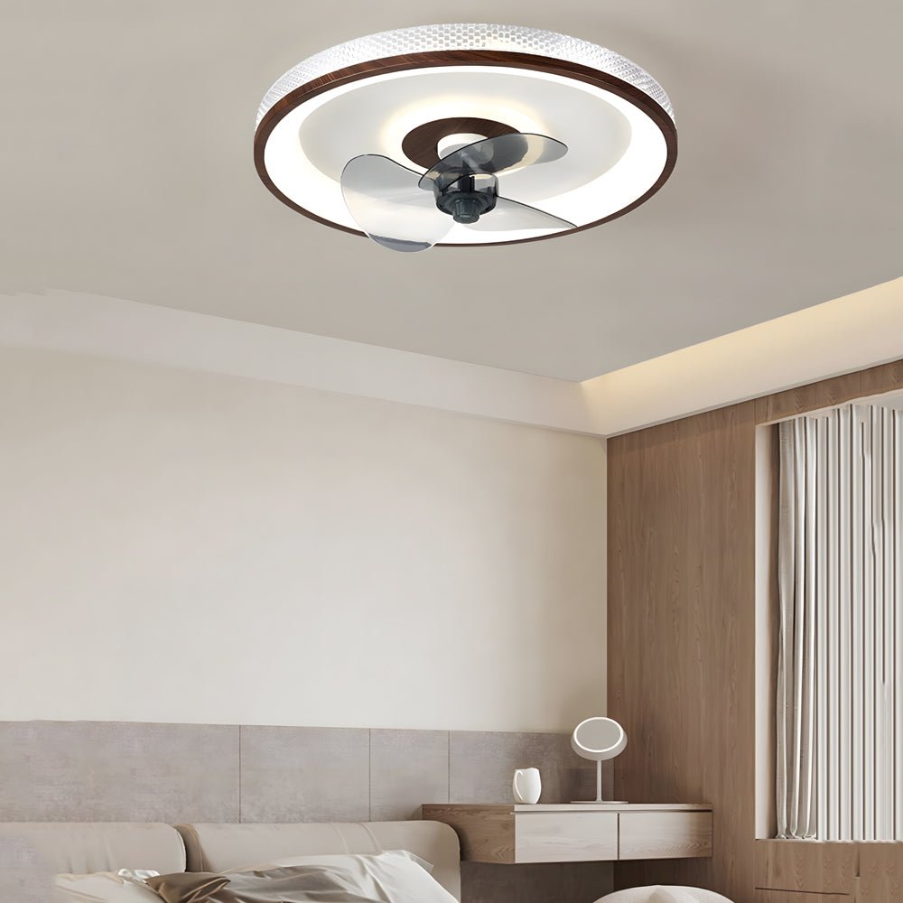 WINDSOR WALNUT 6-SPEED FLUSH MOUNT CEILING FAN WITH LED ILLUMINATION AND REMOTE CONTROL