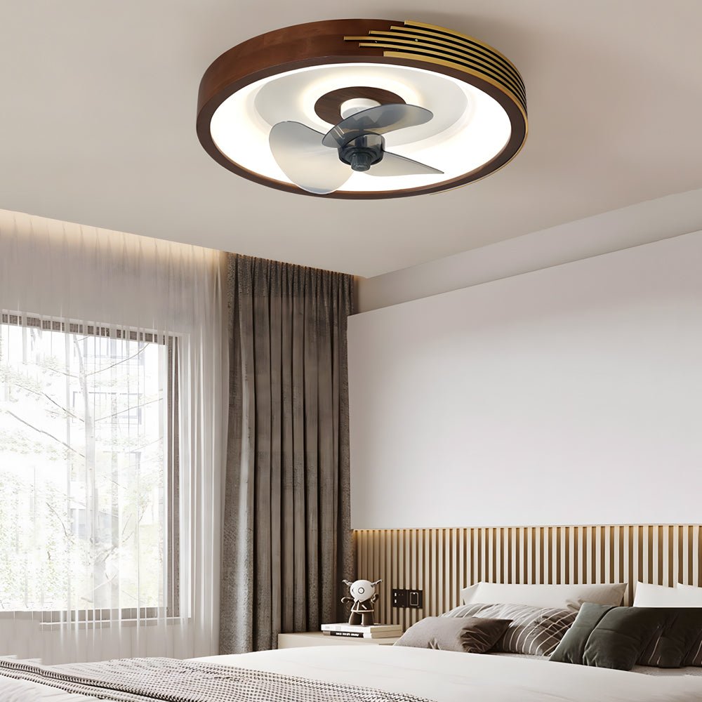 WINDSOR WALNUT 6-SPEED FLUSH MOUNT CEILING FAN WITH LED ILLUMINATION AND REMOTE CONTROL