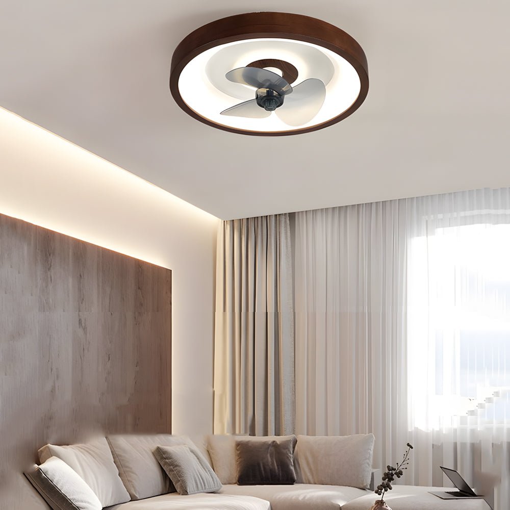 WINDSOR WALNUT 6-SPEED FLUSH MOUNT CEILING FAN WITH LED ILLUMINATION AND REMOTE CONTROL