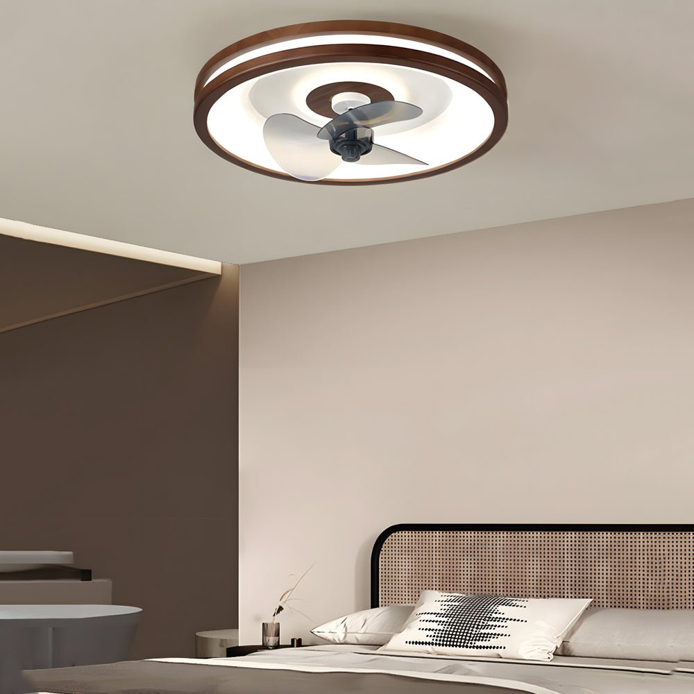 WINDSOR WALNUT 6-SPEED FLUSH MOUNT CEILING FAN WITH LED ILLUMINATION AND REMOTE CONTROL