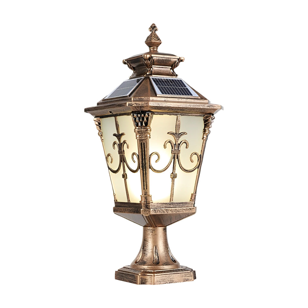 WINDSOR SOLAR GARDEN POST LANTERNS WITH VINTAGE PATTERNED SHADES