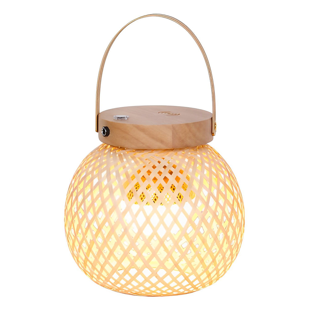 WINTHORPE HANDWOVEN BAMBOO TABLE LANTERN WITH CARRYING HANDLE