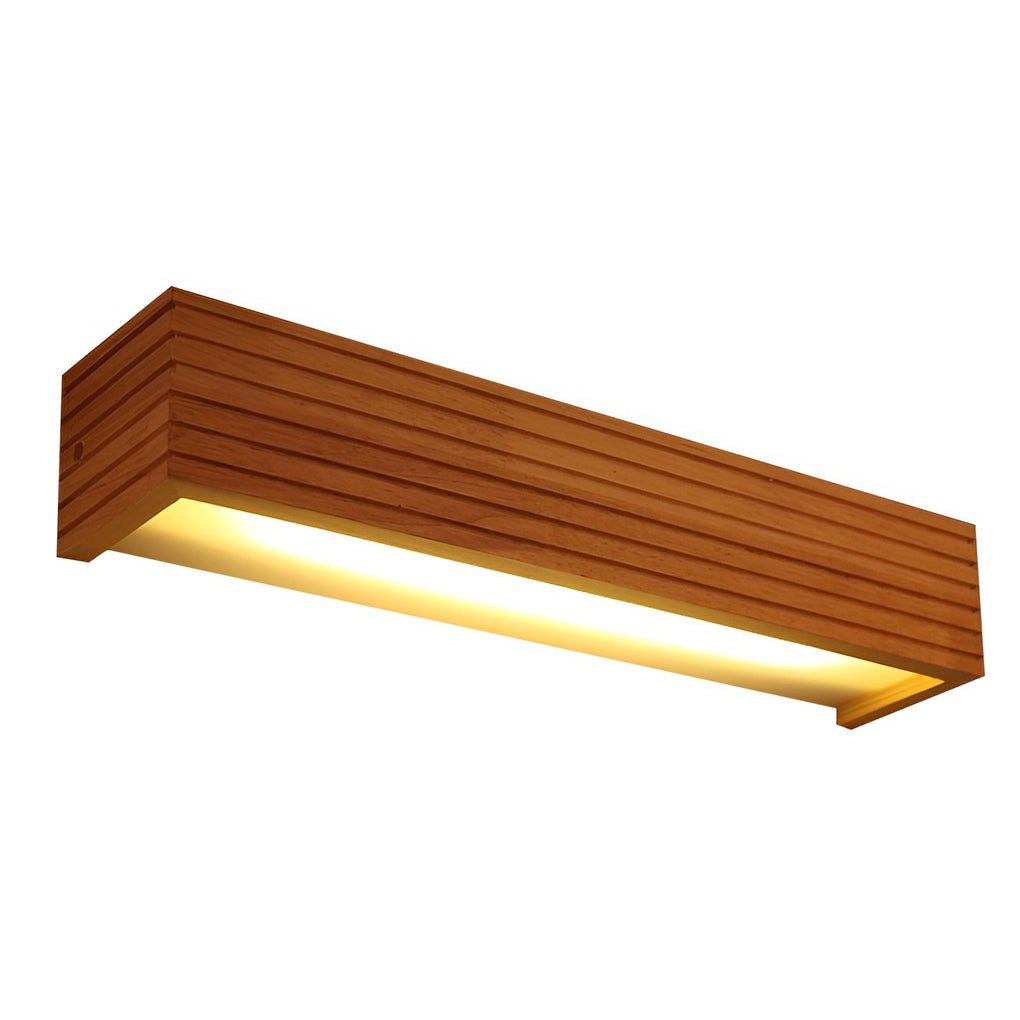 WINTHROP WOODEN RECTANGLE WATER-RESISTANT LED WALL LIGHT WITH MIRROR