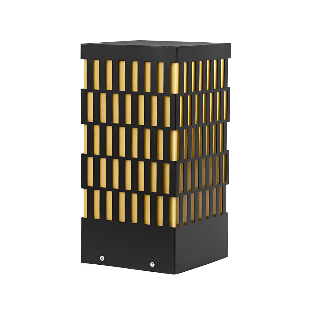 WINDSOR BLACK GRID LED GARDEN BOLLARD LIGHTING, MODERN WATER-RESISTANT OUTDOOR LAMP