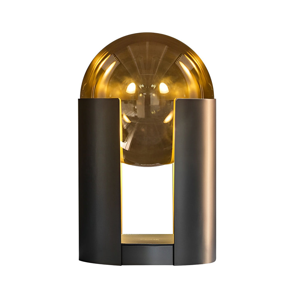 CORVINGTON AMBER GLOBE TABLE LAMP WITH SOFT BLACK SHADE