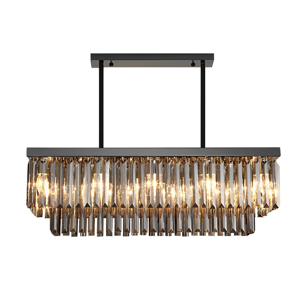 WINTHROP SMOKE GRAY RECTANGULAR CRYSTAL CHANDELIER WITH 3-LEVEL DIMMING