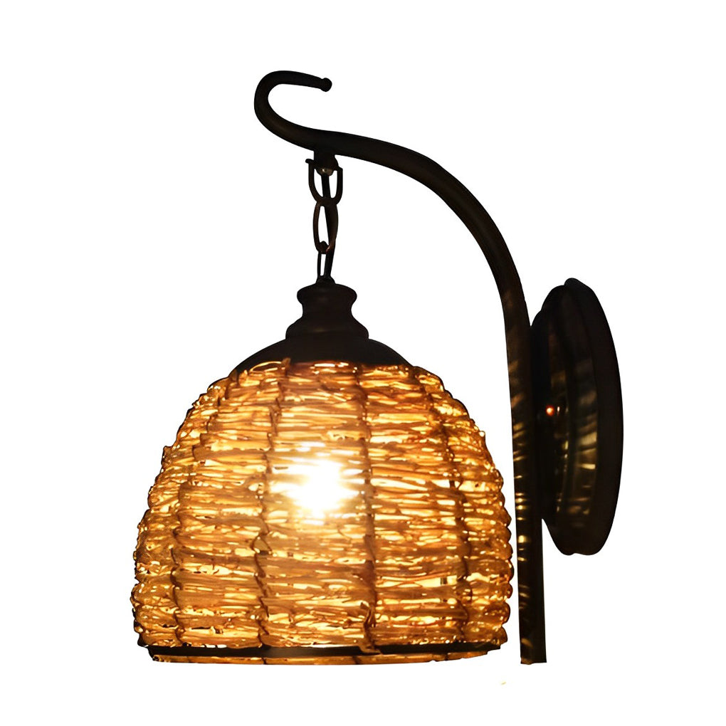 WINTHORPE WOVEN RATTAN IRON WALL SCONCE