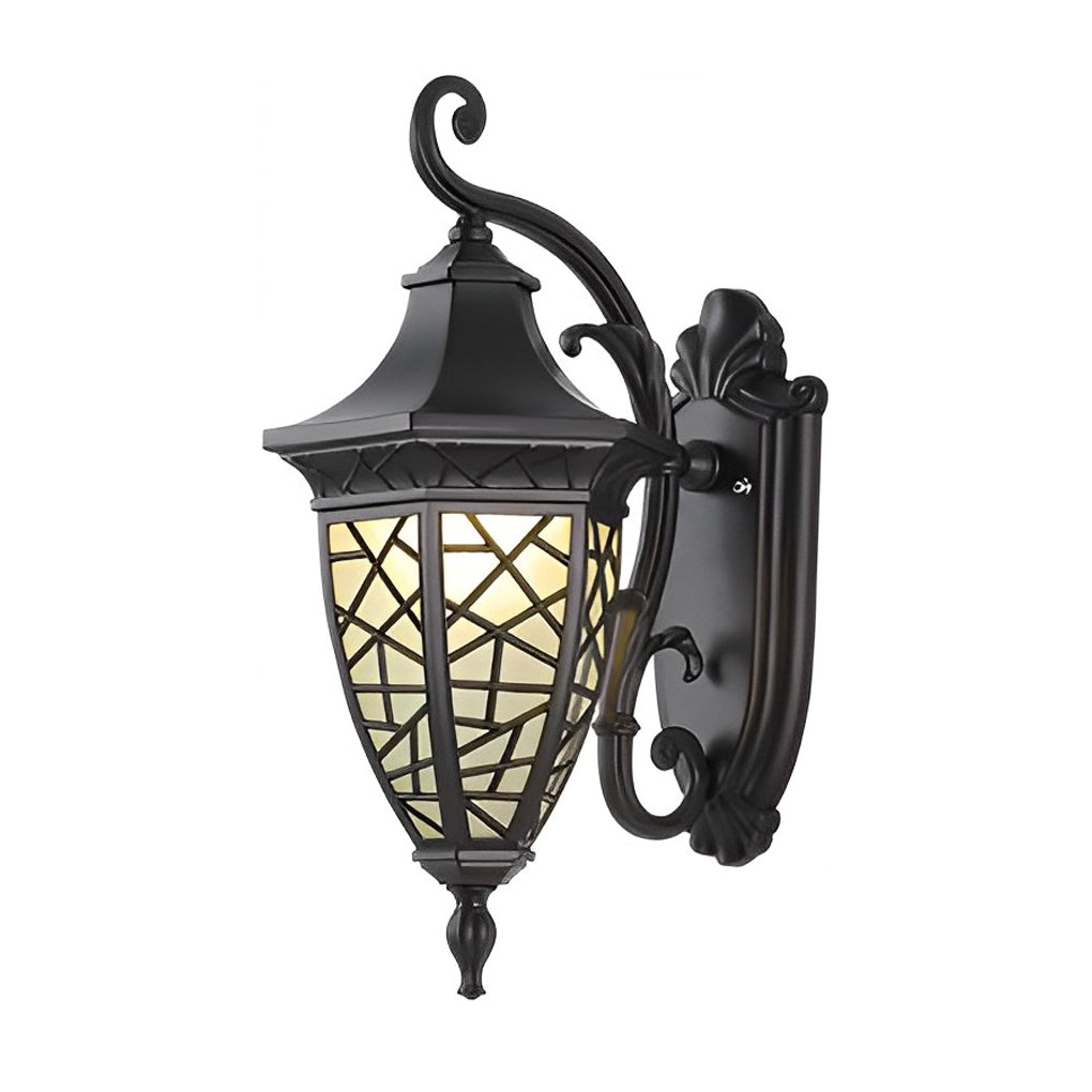 WINCHESTER SOLAR-CHARGED BLACK WALL LANTERN WITH VINTAGE GEOMETRIC DESIGN