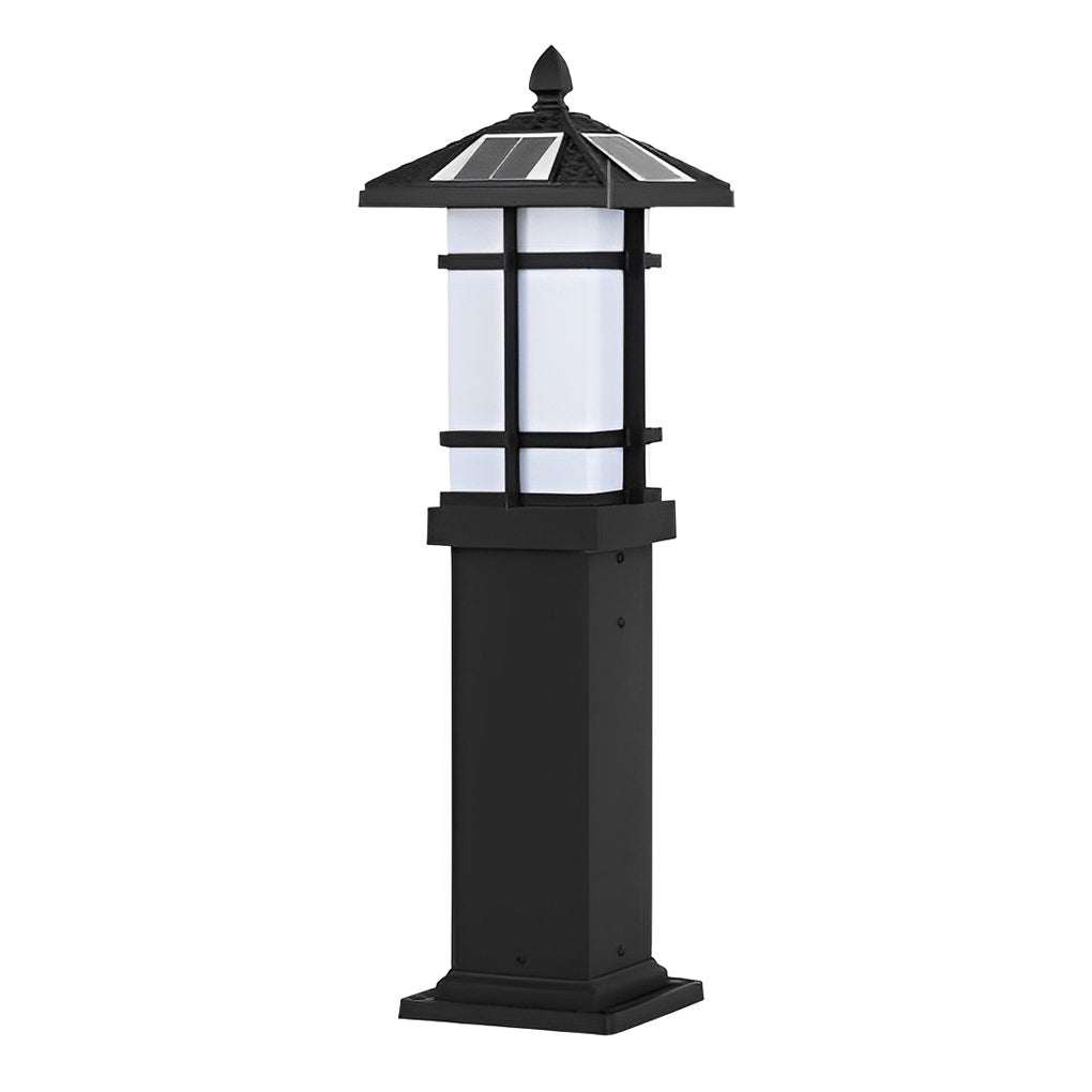 CHENWEN SOLAR-POWERED BOLLARD LIGHT WITH TRADITIONAL ASIAN CANOPY, WEATHER-RESISTANT OUTDOOR LUMINAIRE