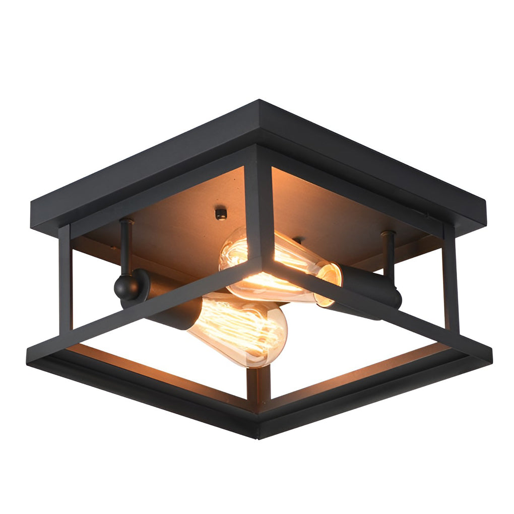 BRADSHAW SQUARE IRON FLUSH MOUNT CEILING LANTERN