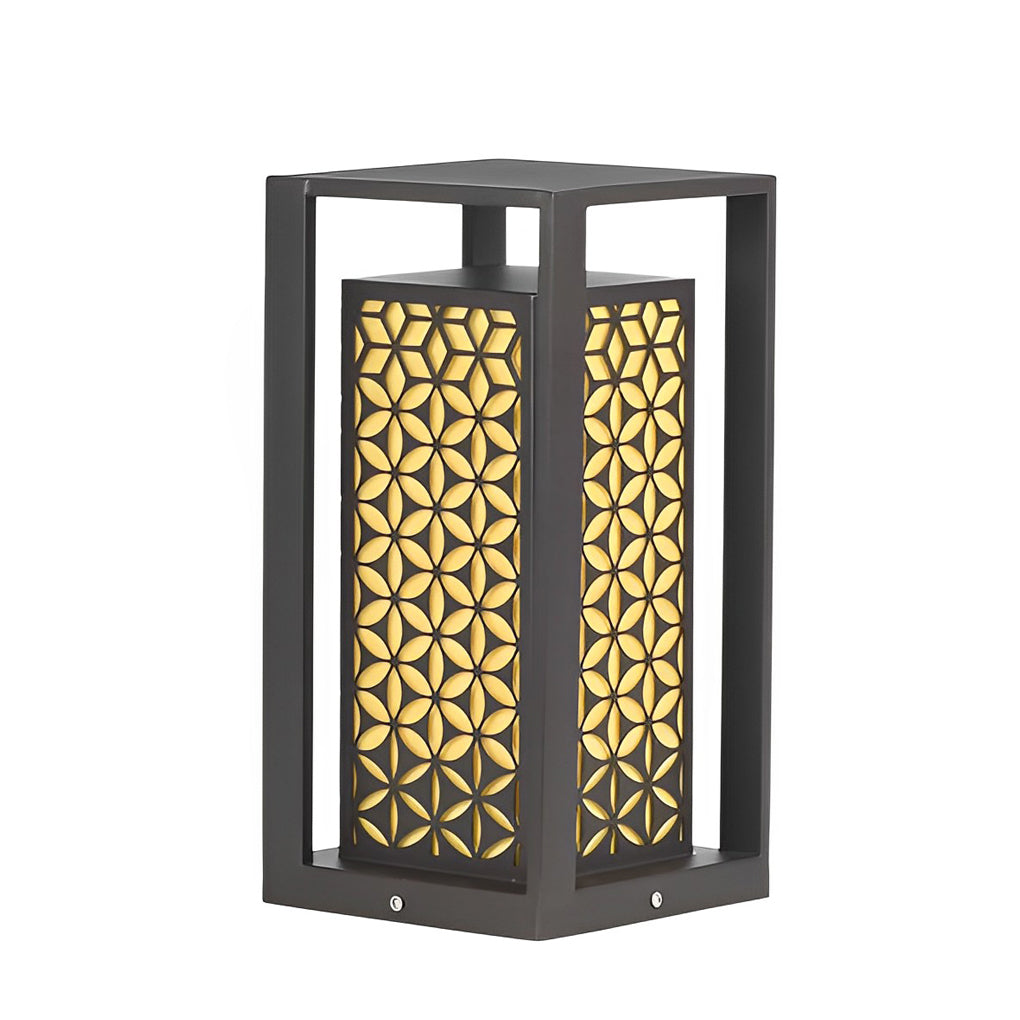 WINDSOR BLOOM GARDEN LANTERN, MODERN FLORAL LED PATH LIGHTING IN BLACK