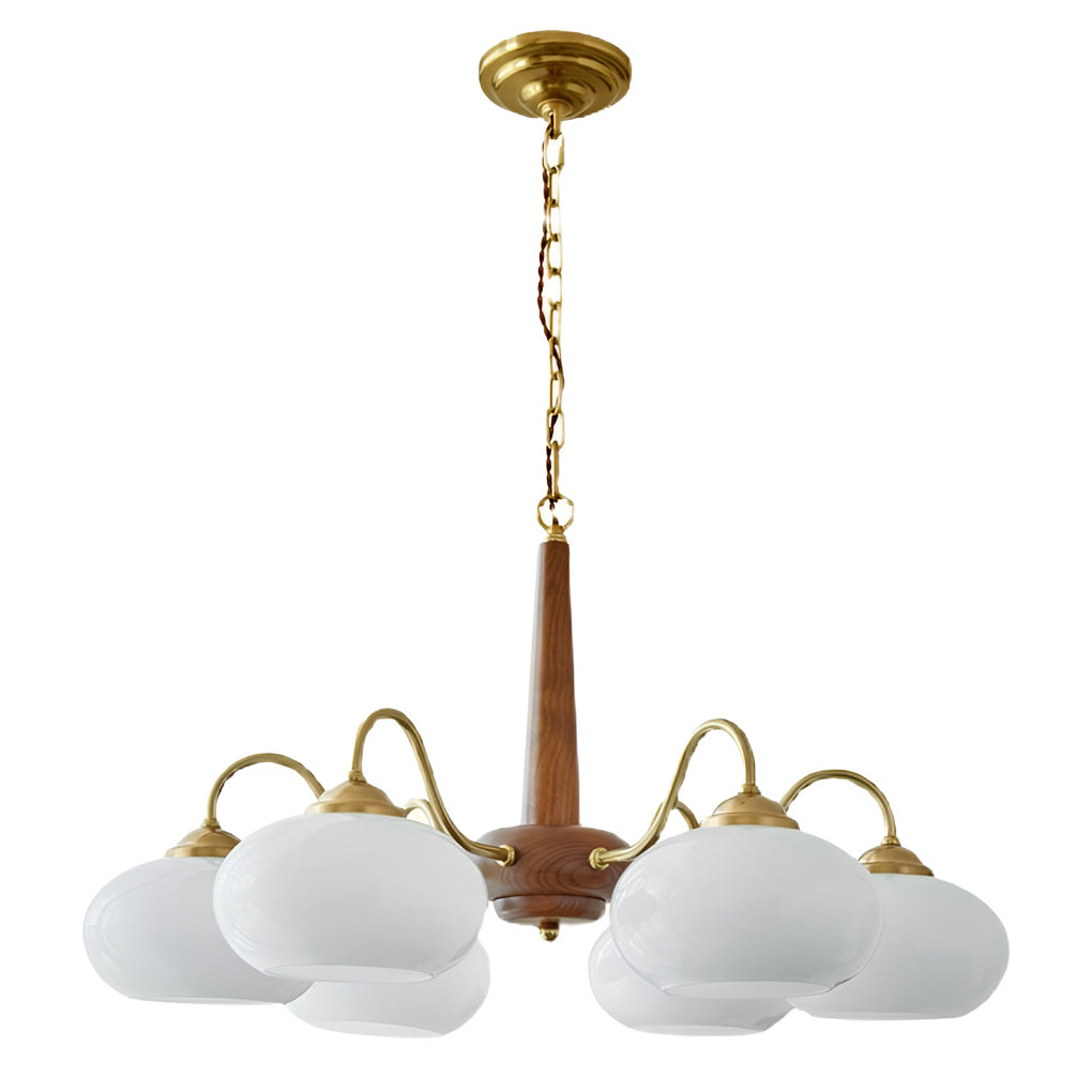 WINDSOR GLASS AND WOODEN E27 LED CHANDELIER WITH FOUR LUMENS