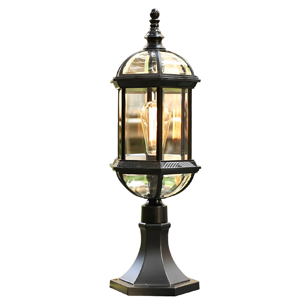 BLACKTHORN VINTAGE OUTDOOR LANTERN, WATER-RESISTANT METAL AND GLASS FENCE ILLUMINATION