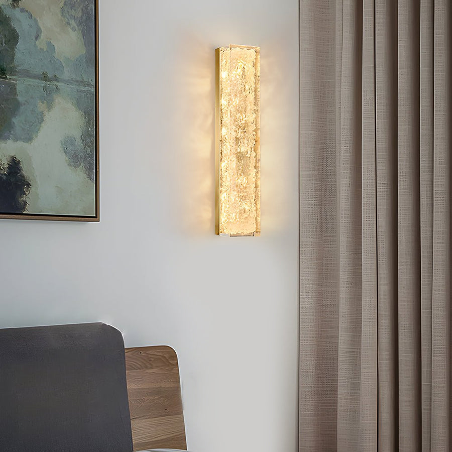 RAVENSTHORPE RECTANGULAR BRASS LED WALL LANTERN WITH ICE RESIN ACCENTS