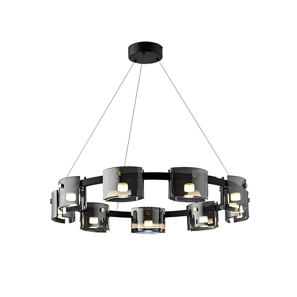RAVENSCROFT CIRCULAR GLASS DIMMER CHANDELIER WITH MEMORY SETTINGS
