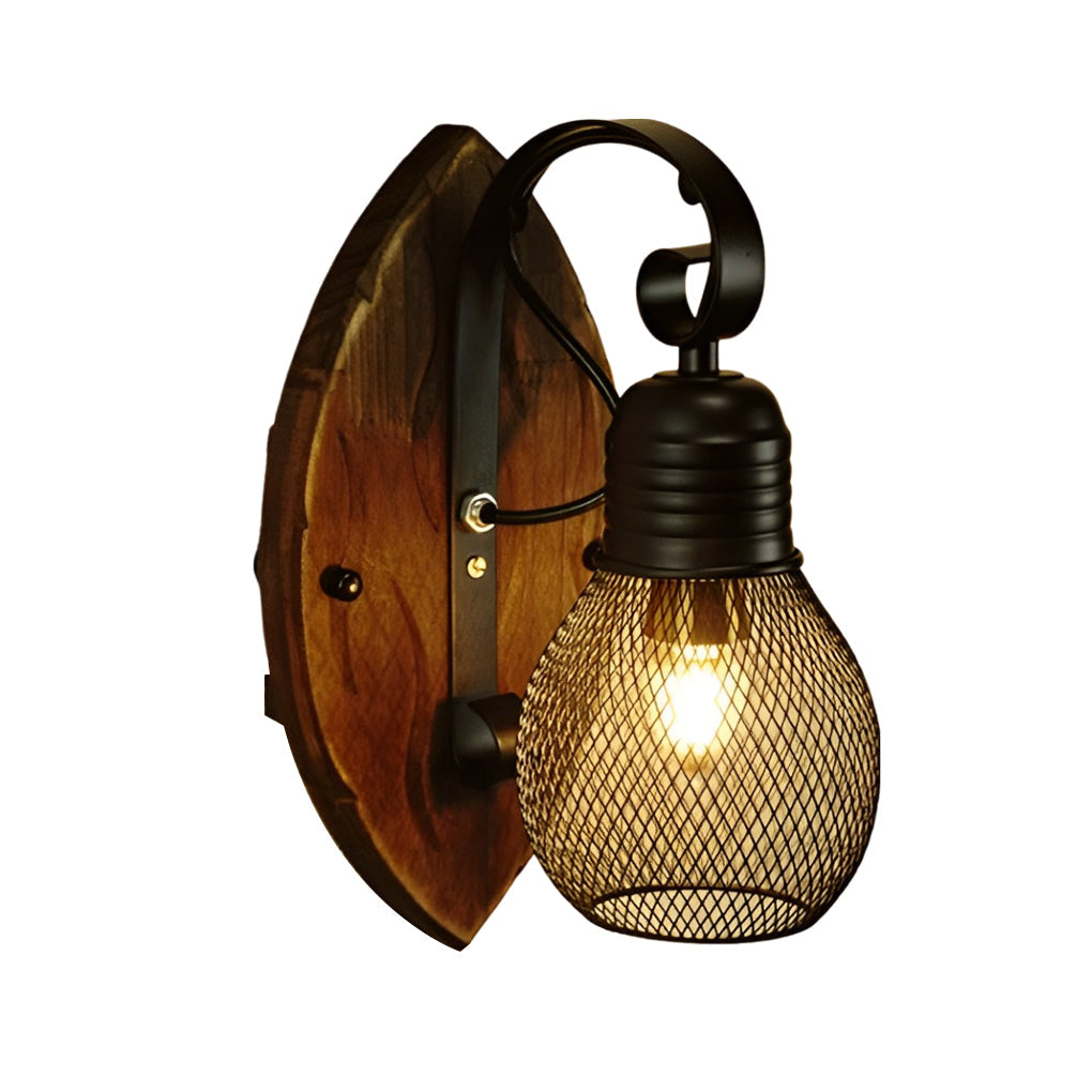 WINTERTON RUSTIC IRON AND WOOD WALL SCONCE