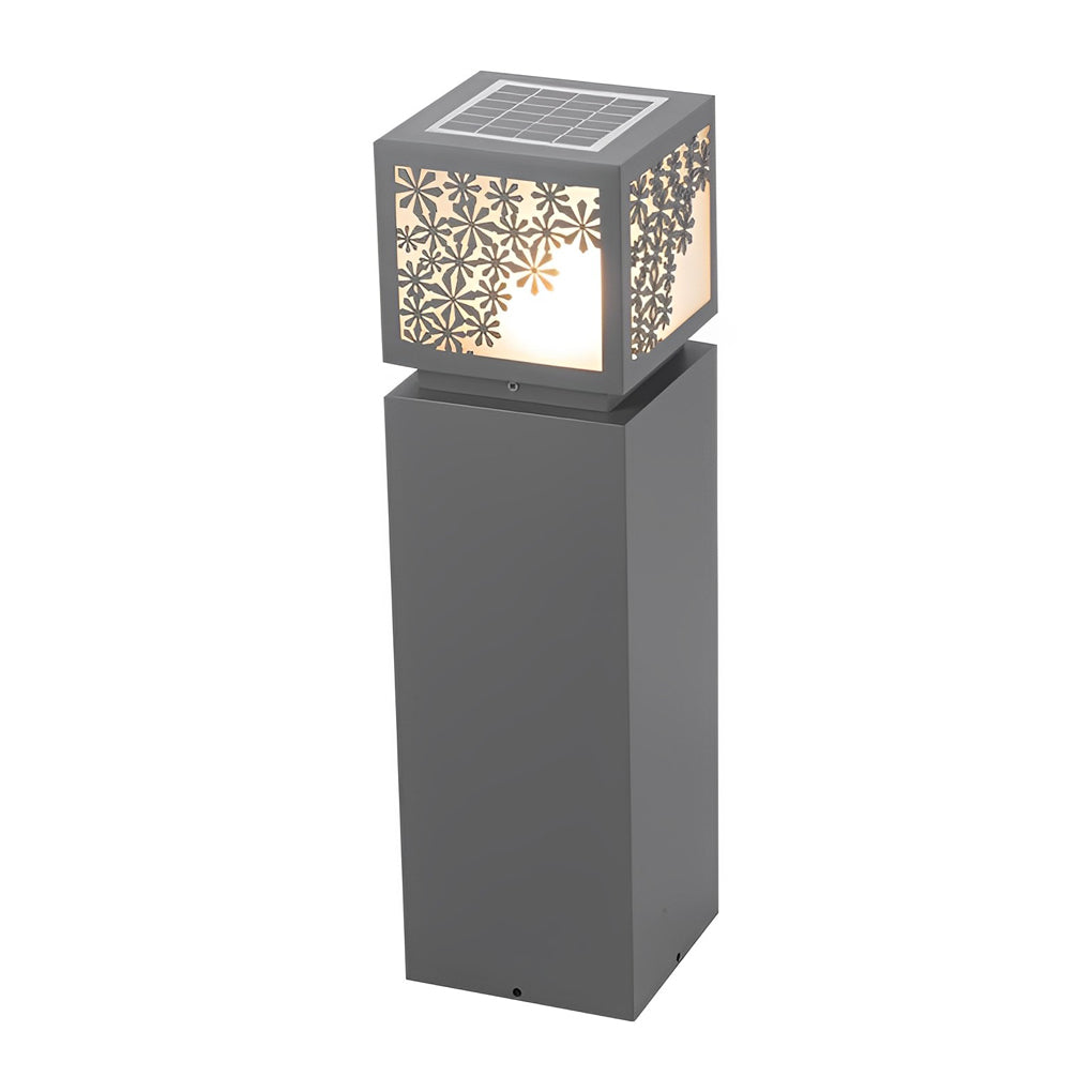 WINTERTHORPE SOLAR-POWERED SNOWFLAKE BOLLARD LANTERN, MODERN OUTDOOR WATER-RESISTANT GARDEN LIGHT