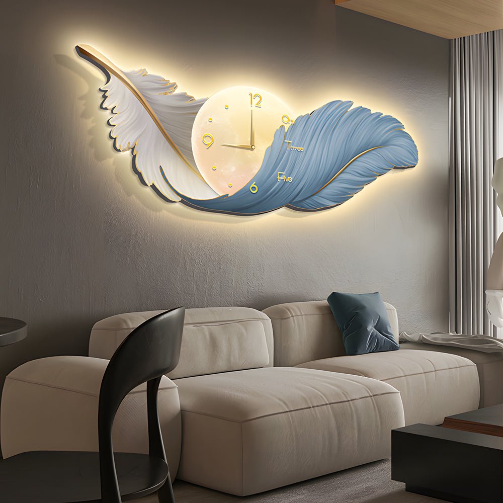 WINTHROP HARMONIOUS TRIO: ARTISTIC WALL CLOCK, LAMP, AND FEATHERED DECOR