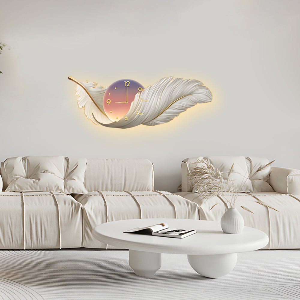 WINTHROP HARMONIOUS TRIO: ARTISTIC WALL CLOCK, LAMP, AND FEATHERED DECOR