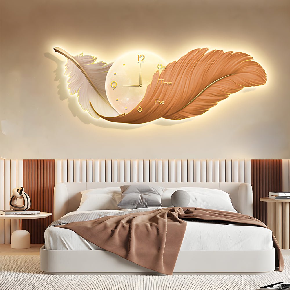 WINTHROP HARMONIOUS TRIO: ARTISTIC WALL CLOCK, LAMP, AND FEATHERED DECOR