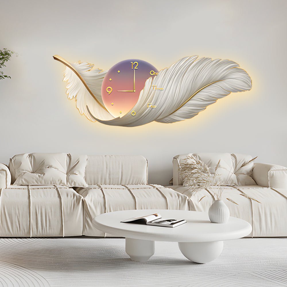 WINTHROP HARMONIOUS TRIO: ARTISTIC WALL CLOCK, LAMP, AND FEATHERED DECOR