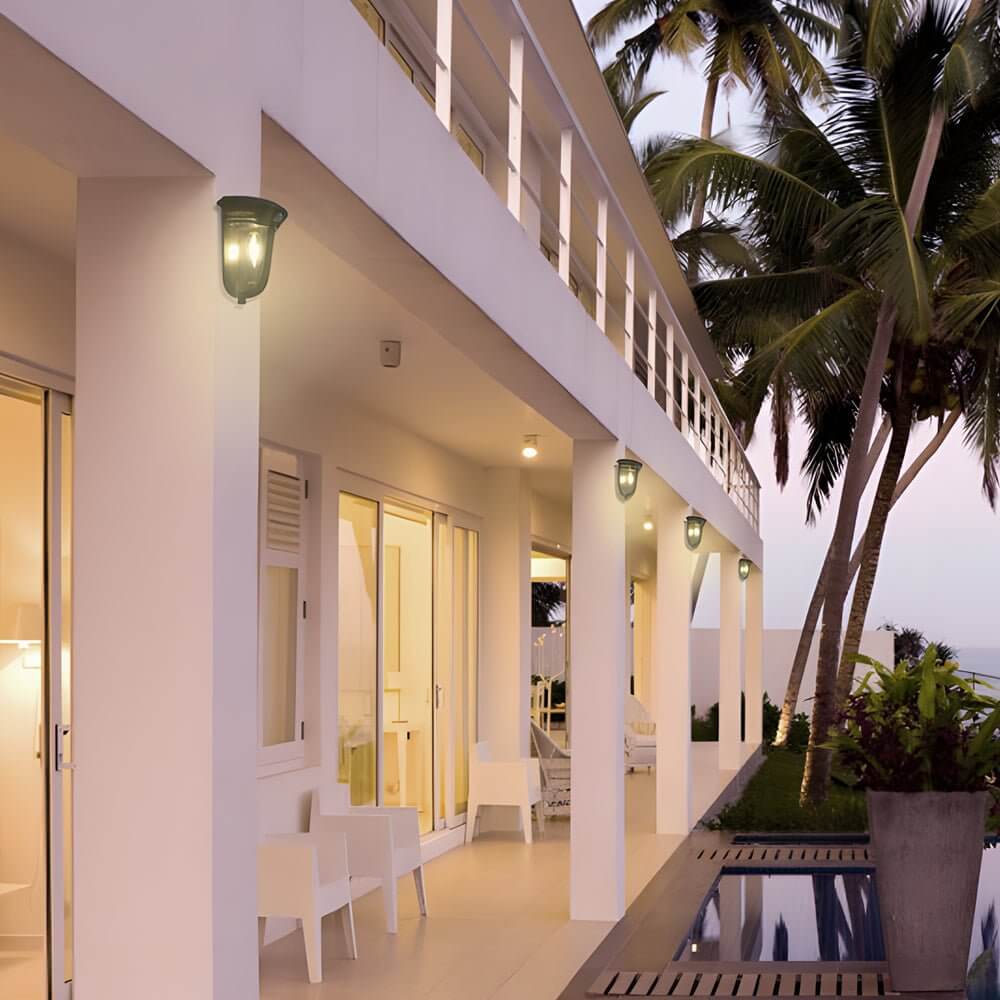 1. "WILLOUGHBY SOLAR ILLUMINATION WALL SCONCE" - A dual-pack of motion-activated solar wall lights designed to enhance outdoor spaces with automatic lighting.

2. "DRAKEFORD OUTDOOR MOTION DETECTION LANTERN" - A pair of solar-powered wall lanterns that ac