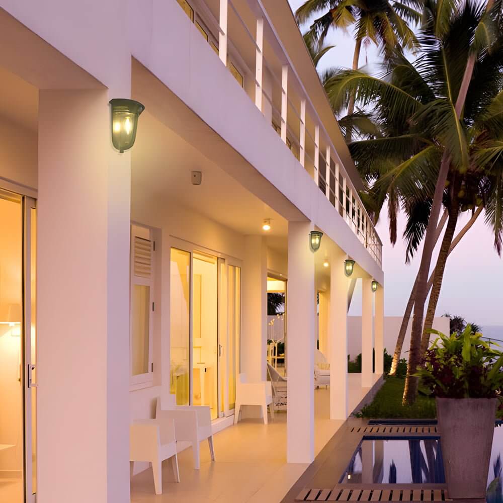 1. "WILLOUGHBY SOLAR ILLUMINATION WALL SCONCE" - A dual-pack of motion-activated solar wall lights designed to enhance outdoor spaces with automatic lighting.

2. "DRAKEFORD OUTDOOR MOTION DETECTION LANTERN" - A pair of solar-powered wall lanterns that ac