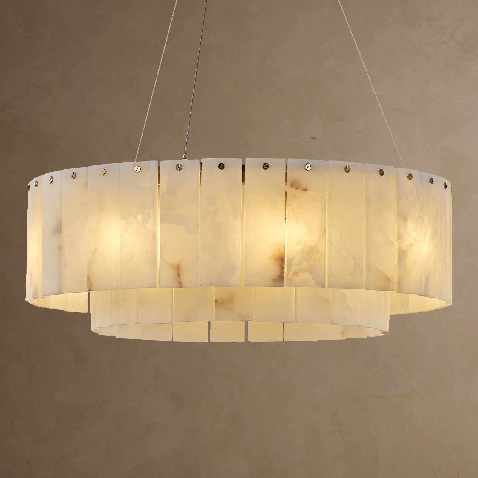 VINCENZO ALABASTER TIERED DINING CHANDELIER WITH GOLD ACCENTS