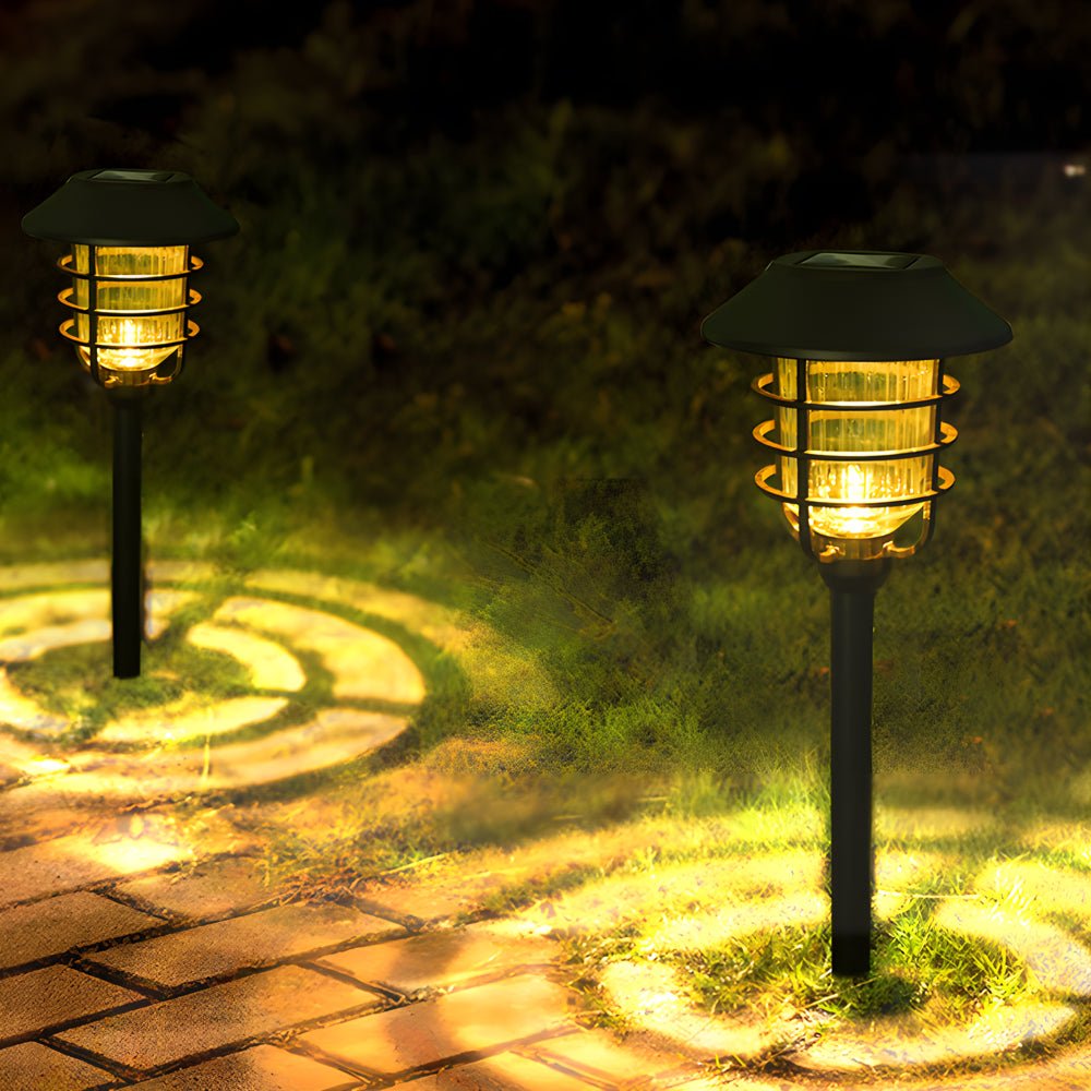 WINTERBOURNE 22.8-INCH SOLAR PATHWAY LANTERN WITH TRADITIONAL HAT TOP AND WIRE-CIRCLED SHADE