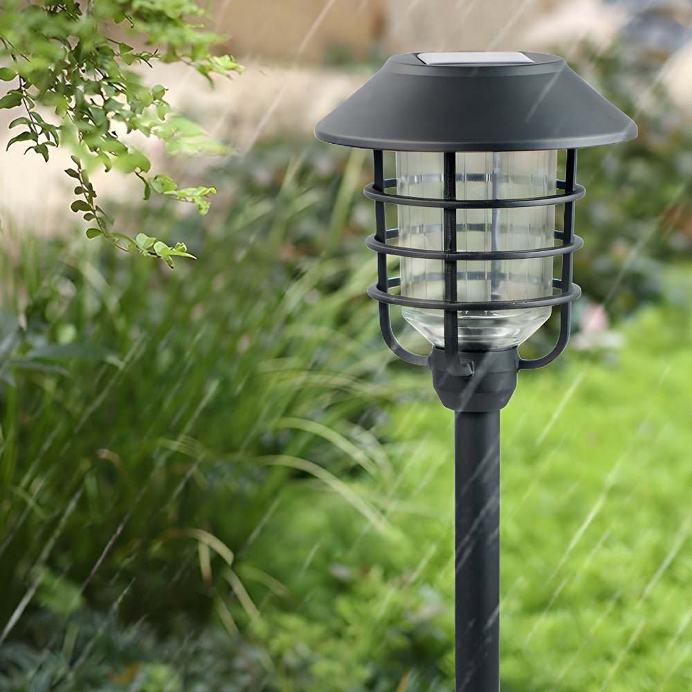 WINTERBOURNE 22.8-INCH SOLAR PATHWAY LANTERN WITH TRADITIONAL HAT TOP AND WIRE-CIRCLED SHADE