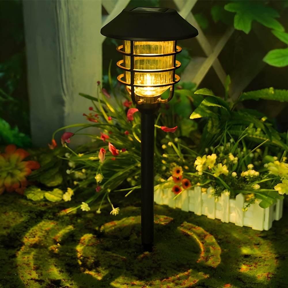 WINTERBOURNE 22.8-INCH SOLAR PATHWAY LANTERN WITH TRADITIONAL HAT TOP AND WIRE-CIRCLED SHADE