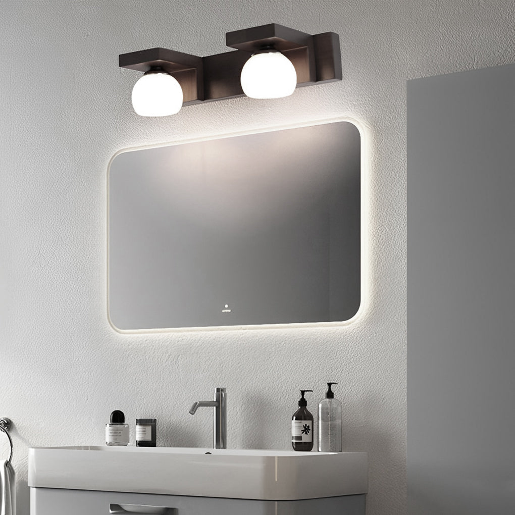 WINDSOR WOODEN BATHROOM ILLUMINATOR WITH FLEXIBLE IRON SPOTLIGHT AND FIXED GLASS GLOBE