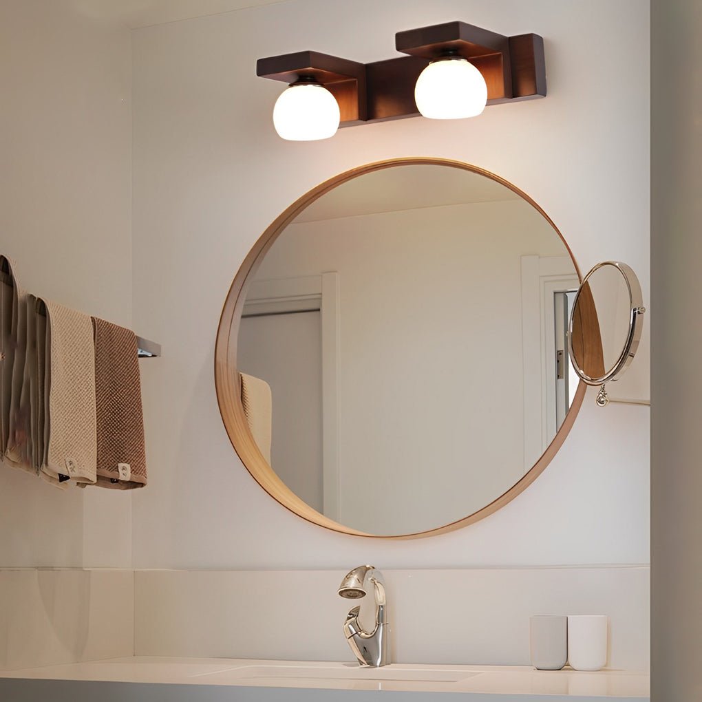 WINDSOR WOODEN BATHROOM ILLUMINATOR WITH FLEXIBLE IRON SPOTLIGHT AND FIXED GLASS GLOBE