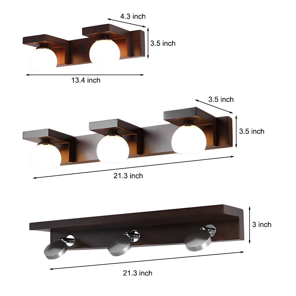 WINDSOR WOODEN BATHROOM ILLUMINATOR WITH FLEXIBLE IRON SPOTLIGHT AND FIXED GLASS GLOBE