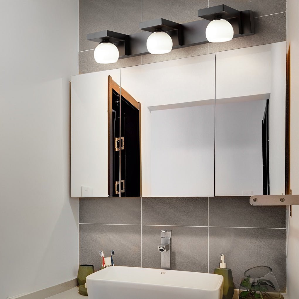 WINDSOR WOODEN BATHROOM ILLUMINATOR WITH FLEXIBLE IRON SPOTLIGHT AND FIXED GLASS GLOBE