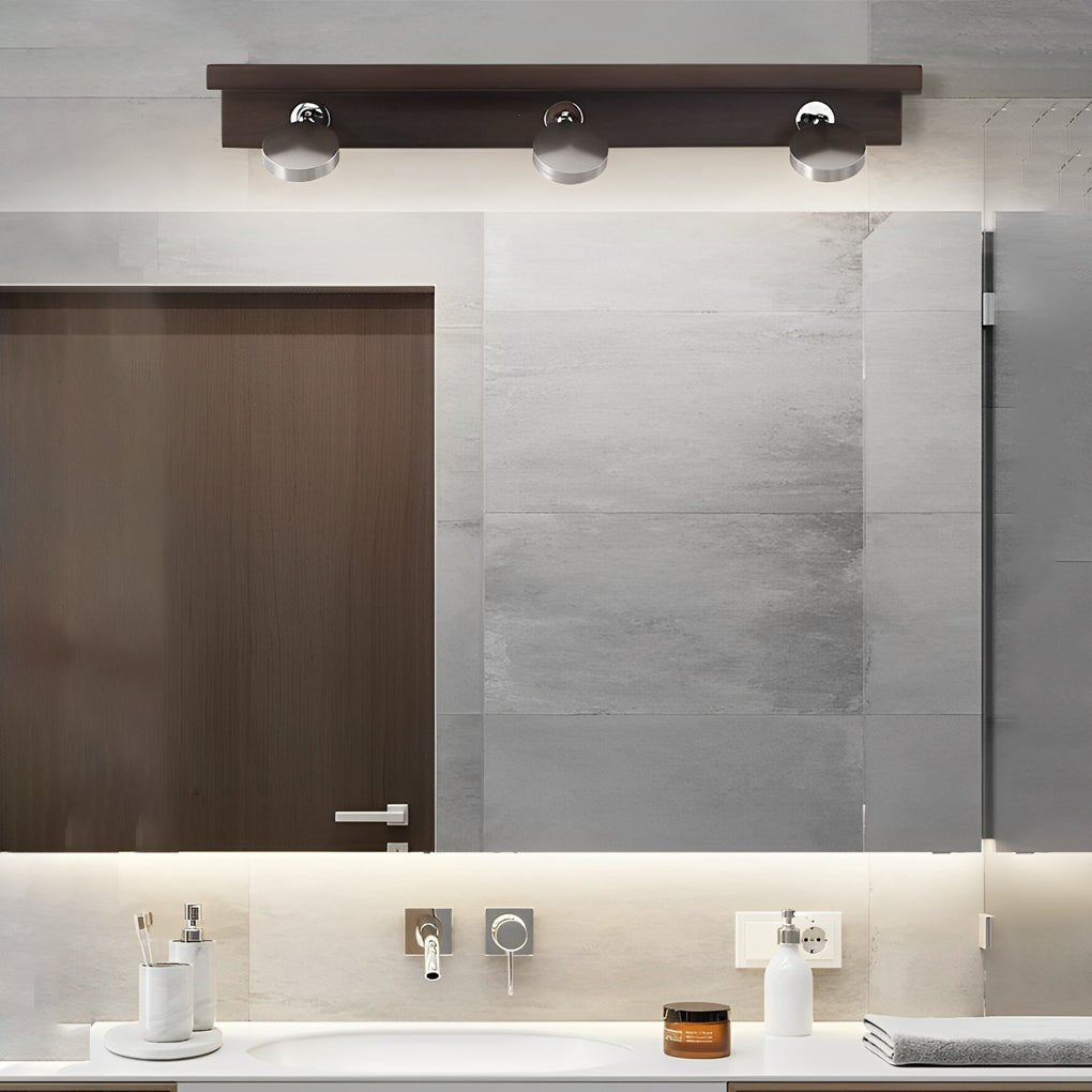 WINDSOR WOODEN BATHROOM ILLUMINATOR WITH FLEXIBLE IRON SPOTLIGHT AND FIXED GLASS GLOBE