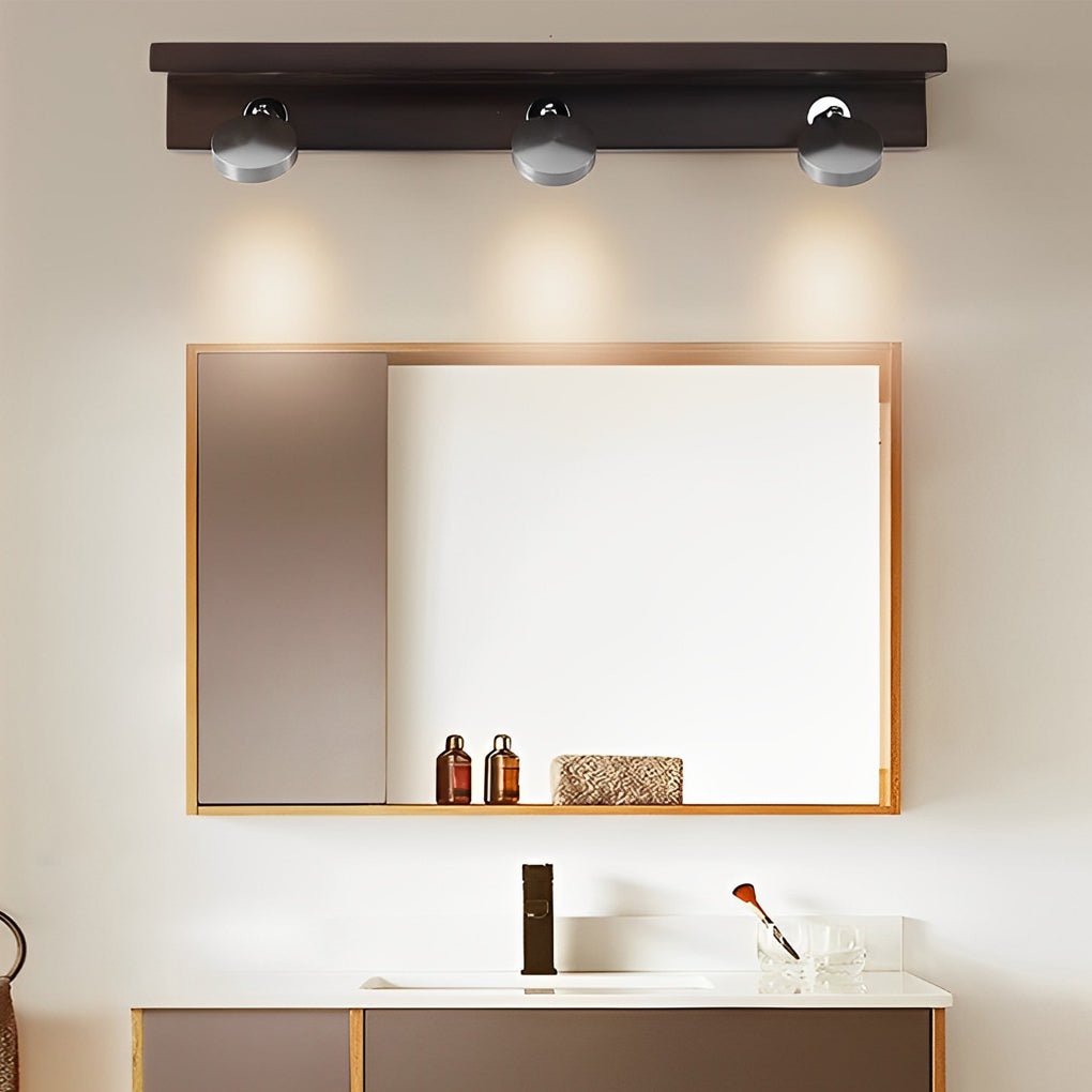 WINDSOR WOODEN BATHROOM ILLUMINATOR WITH FLEXIBLE IRON SPOTLIGHT AND FIXED GLASS GLOBE