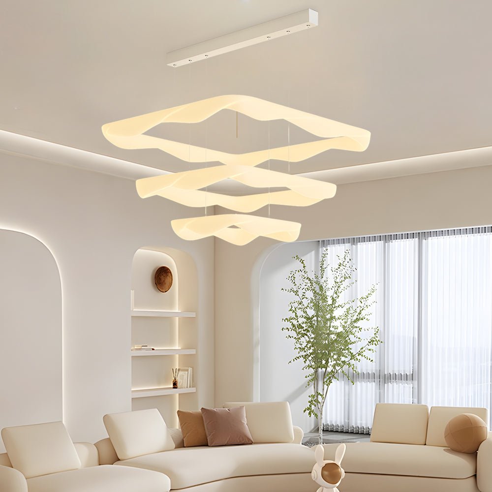 WINDSOR CREAM SQUARE DIMMER CHANDELIER WITH THREE-TIERED LIGHTING
