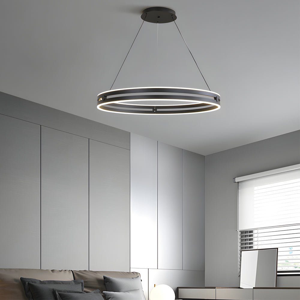 WINTHROP DUAL WHEEL LED PENDANT LIGHTING, ONYX/BRASS/MAHOGANY