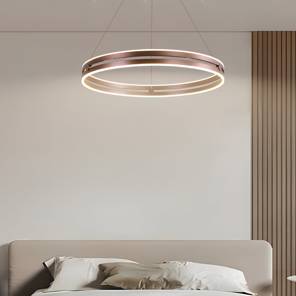 WINTHROP DUAL WHEEL LED PENDANT LIGHTING, ONYX/BRASS/MAHOGANY