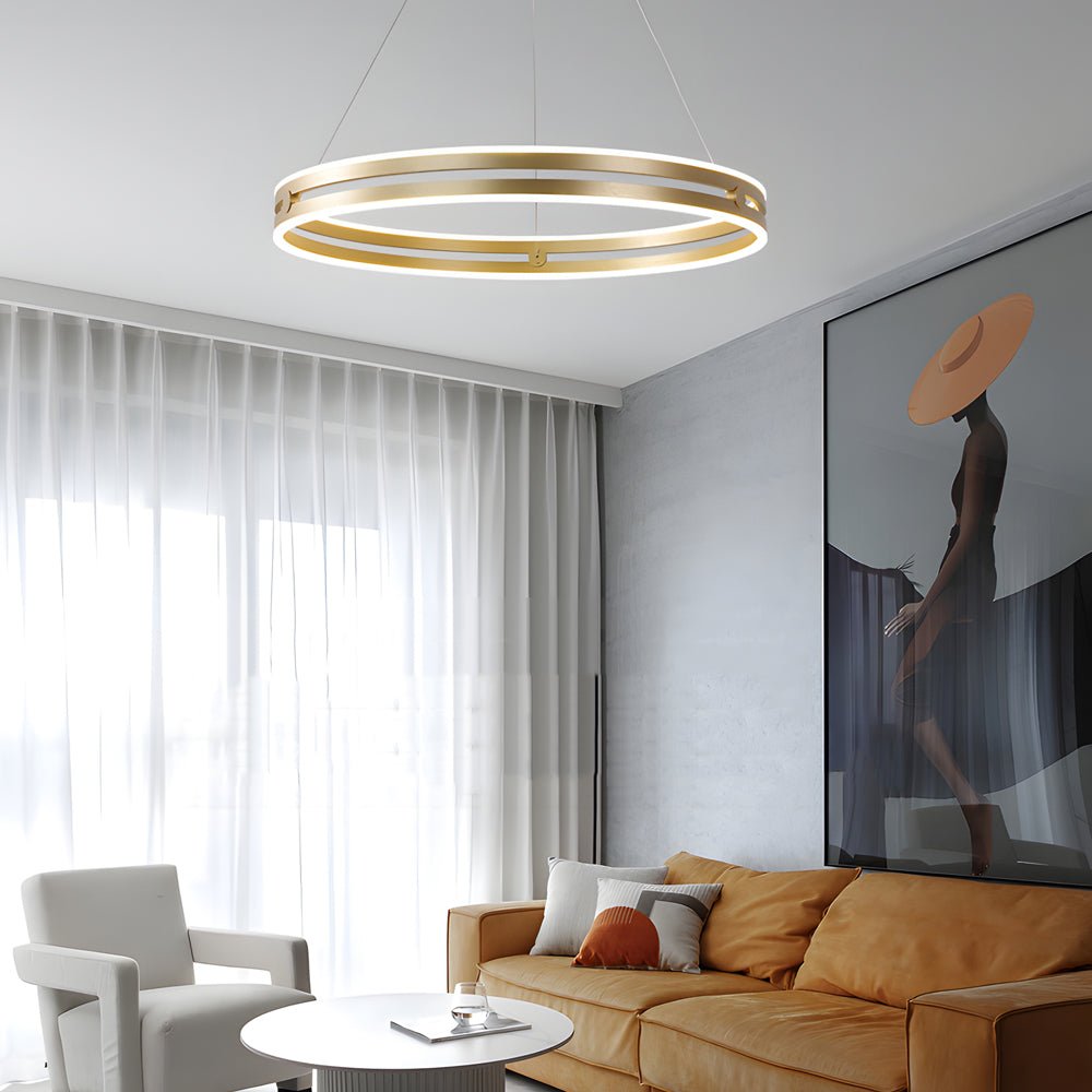WINTHROP DUAL WHEEL LED PENDANT LIGHTING, ONYX/BRASS/MAHOGANY