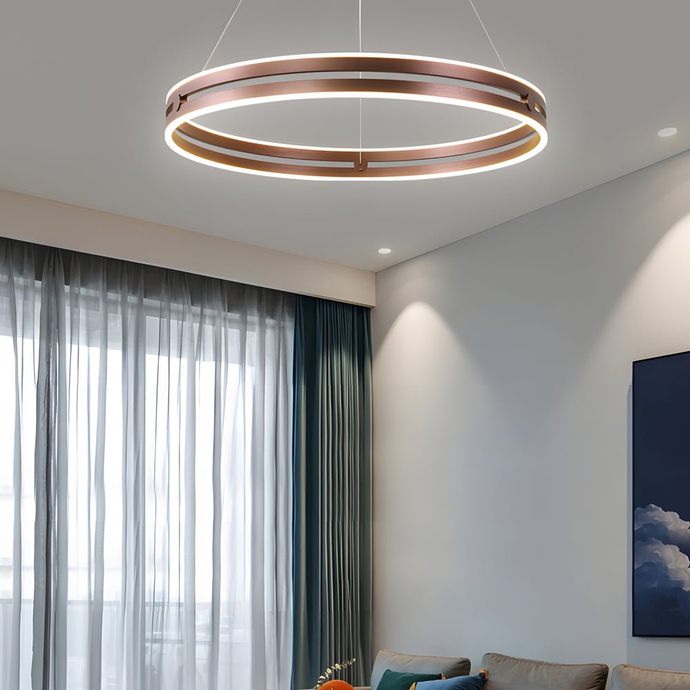 WINTHROP DUAL WHEEL LED PENDANT LIGHTING, ONYX/BRASS/MAHOGANY