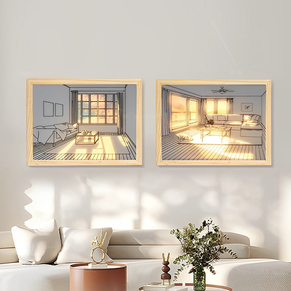 WINTERBOURNE WOODEN FRAME TOUCH-SENSITIVE DIMMABLE SUNSET ILLUMINATION ART LIGHT