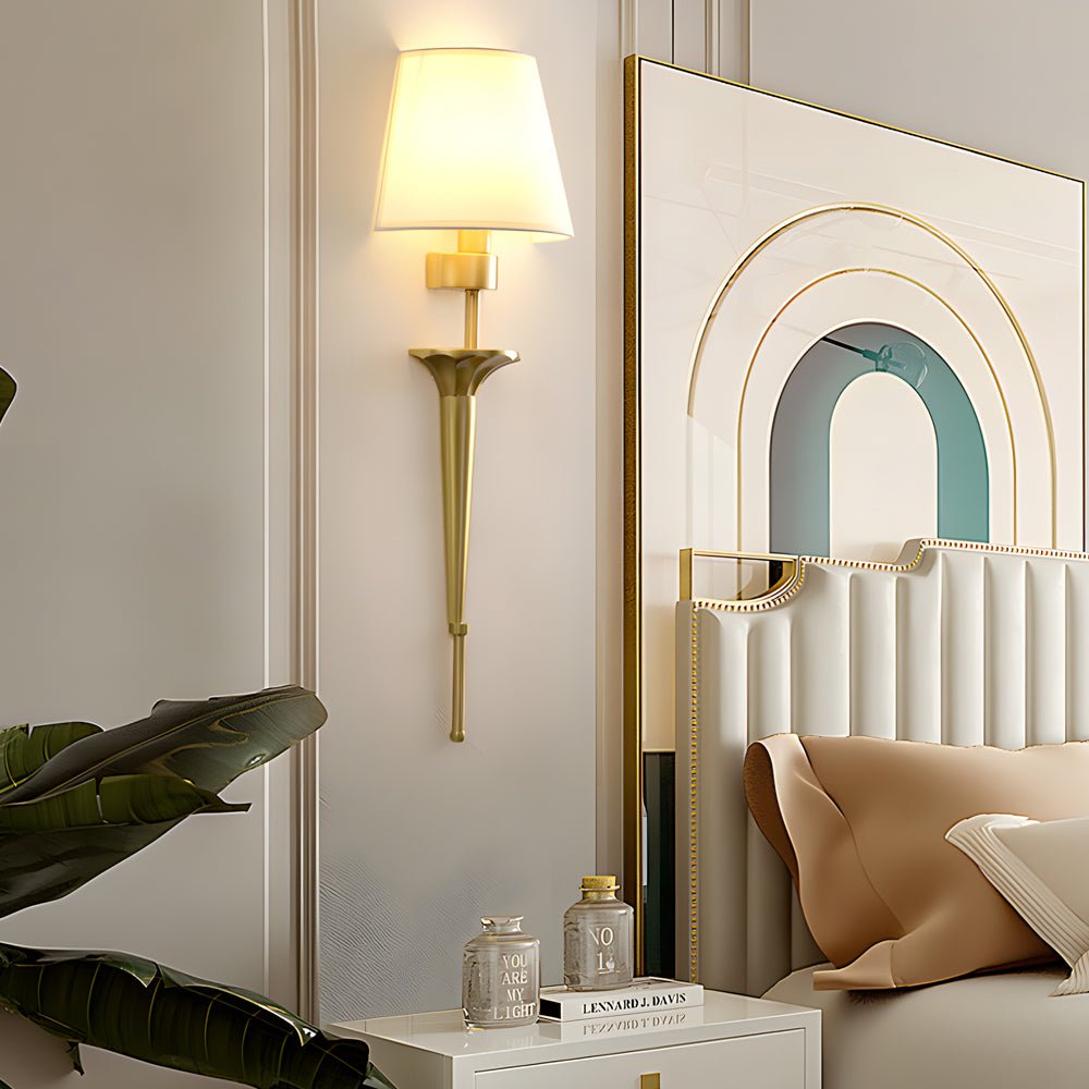 WINTHROP GOLDEN COPPER WALL LANTERN WITH FABRIC SHADE
