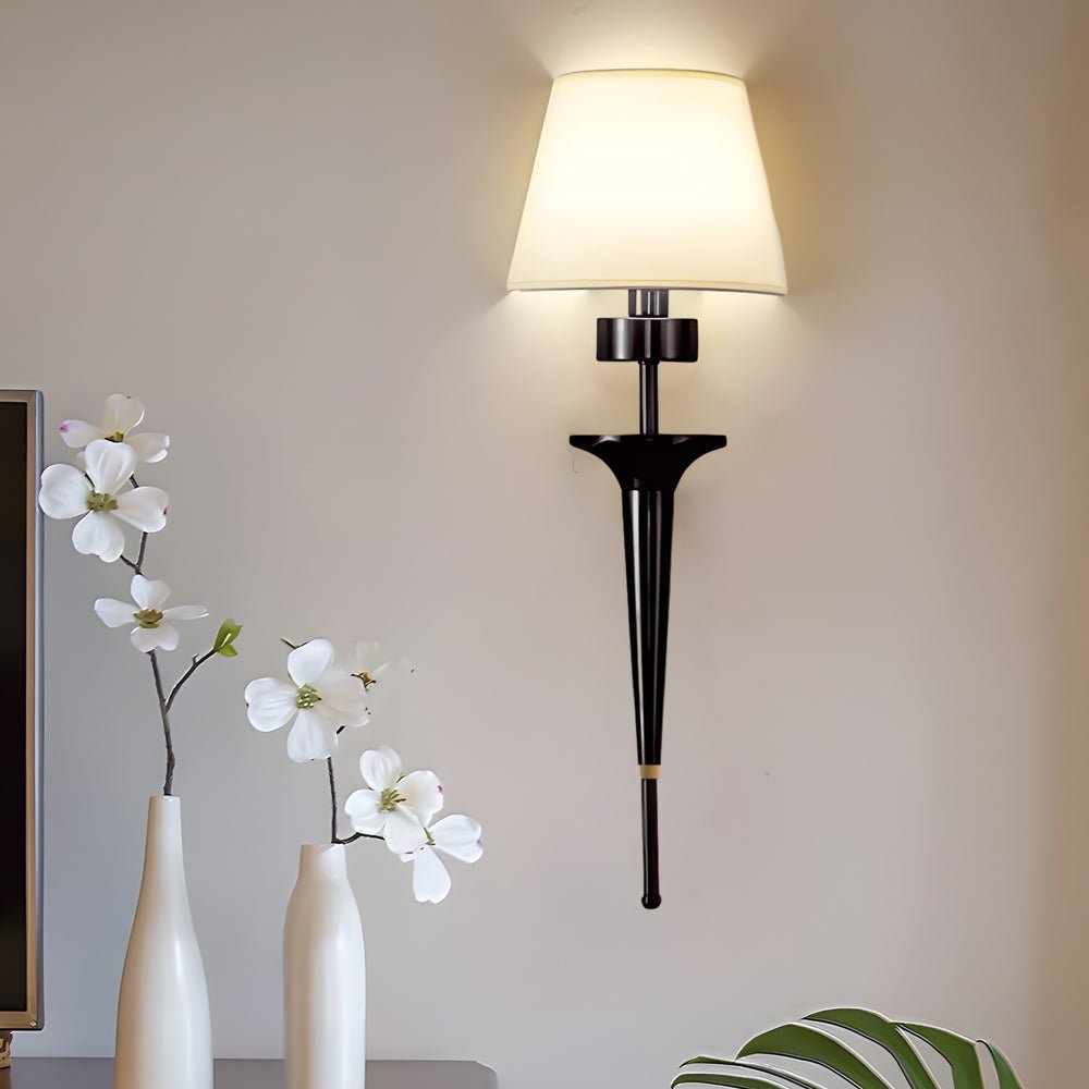 WINTHROP GOLDEN COPPER WALL LANTERN WITH FABRIC SHADE