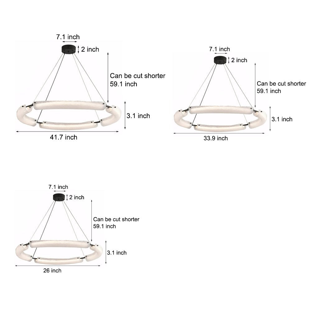 HARTWELL FROSTED GLASS RING CHANDELIER - 26-Inch"
2. "RAVENSCROFT WIDE WATER GLASS RING LIGHT - 34-Inch"
3. "WINTERBOURNE ILLUMINATED GLASS RING CHANDELIER - 42-Inch