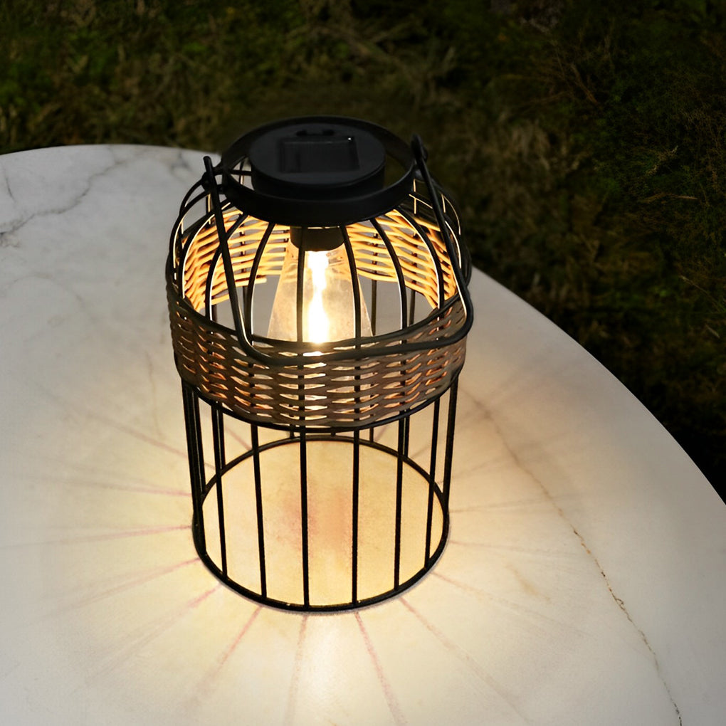 WINTERBOURNE WICKER SOLAR LANTERN WITH WATER-RESISTANT DESIGN