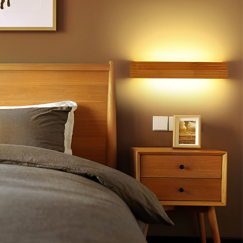 WINTHROP WOODEN RECTANGLE WATER-RESISTANT LED WALL LIGHT WITH MIRROR