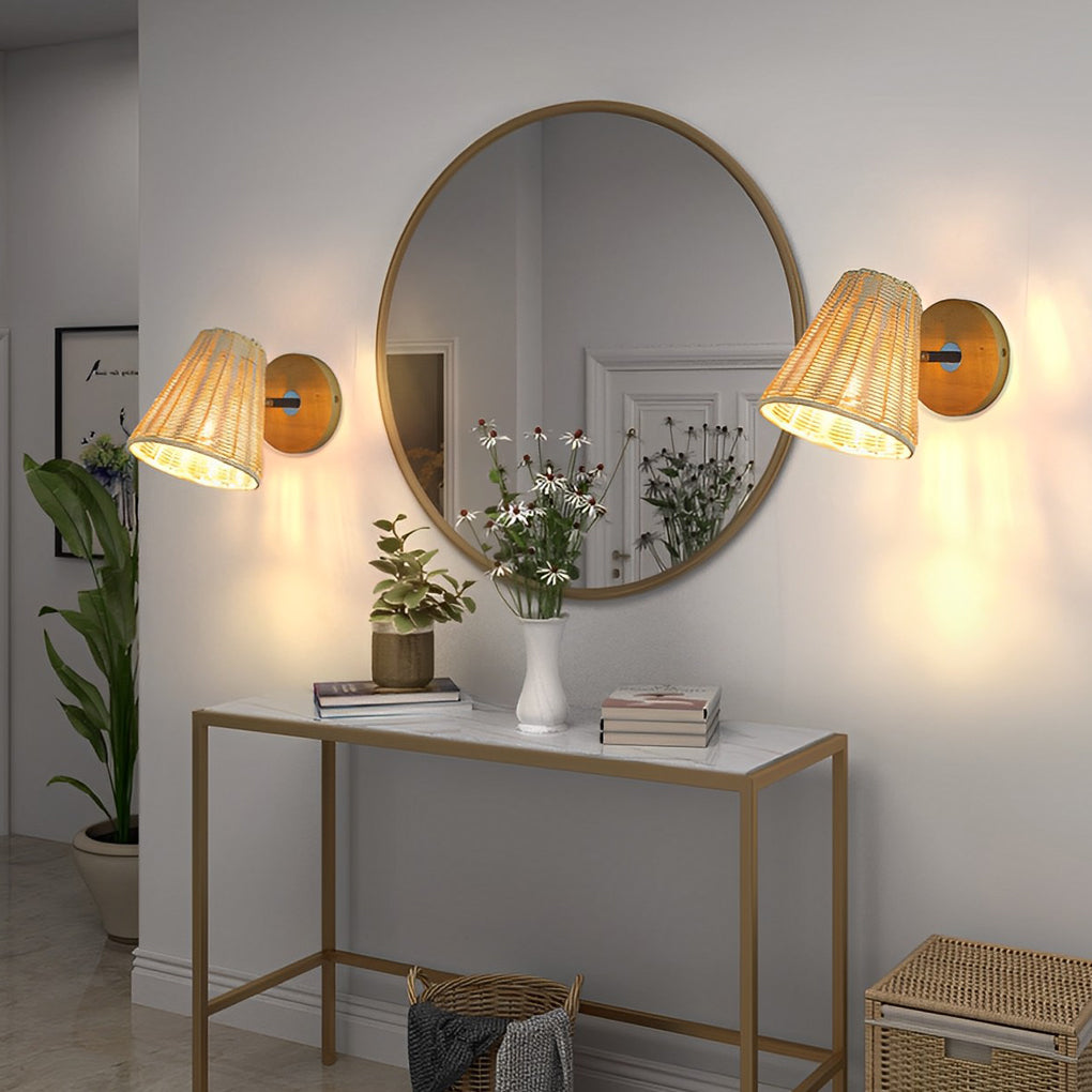 WINTERBOURNE HAND-WOVEN RATTAN WALL SCONCE WITH 360° ROTATION
