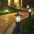 CHENWEN SOLAR-POWERED BOLLARD LIGHT WITH TRADITIONAL ASIAN CANOPY, WEATHER-RESISTANT OUTDOOR LUMINAIRE